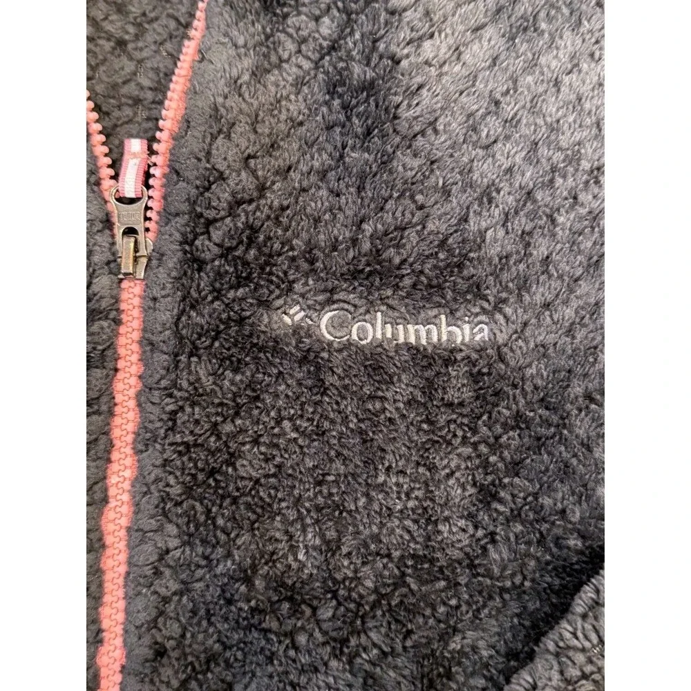 Columbia Fleece Jacket Girls XL 18/20 Gray Pink Fire Side Sherpa Full Zip